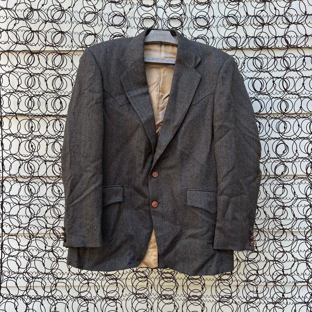 Vintage 80s Larry Mahan Coffee Brown Tweed Cowboy Blazer Suit Jacket 40R